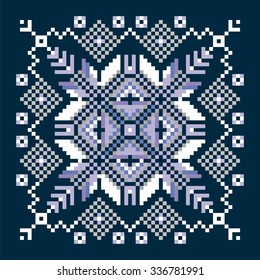 Christmas new year sweater design. Nordic snowflake ornament scandinavian pattern for knit and embroidery, stock vector. Geometric ethnic spokes knitwear pattern, winter background, card.