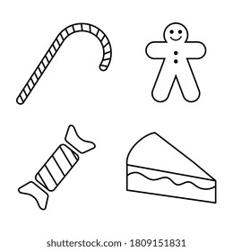 Christmas and New Year sweets, flat line design