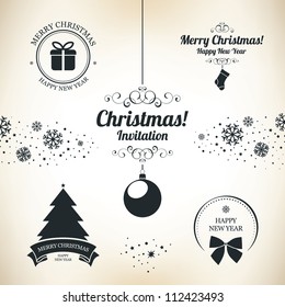 Christmas and New Year symbols for designs postcard, invitation, poster and others