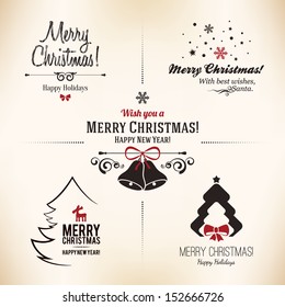 Christmas and New Year symbols for designs postcard, invitation, poster and others