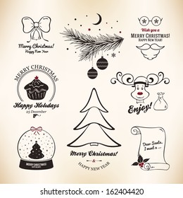 Christmas and New Year symbols for designs postcard, invitation, poster and others