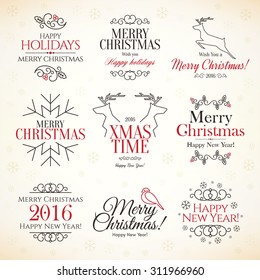 Christmas and New Year symbols for designs postcard and invitation