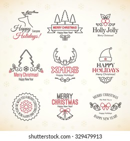 Christmas and New Year symbols for designs postcard and invitation