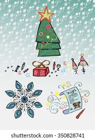 Christmas and New Year symbols for designs postcard, invitation, poster and others
