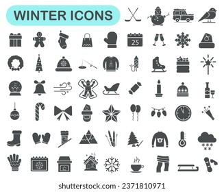 Christmas and New Year symbols icon set. Vector illustration. Winter icons on white background. EPS 10.