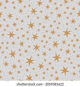Christmas and New Year symbols star scandinavian hand drawn seamless pattern. Vector cute print. Digital paper. Design element