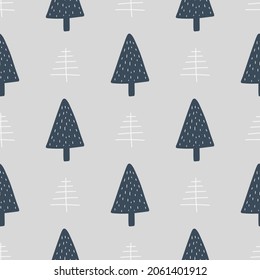 Christmas and New Year symbols tree seamless pattern. Vector cute print. Digital paper. Design element