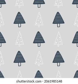 Christmas and New Year symbols tree seamless pattern. Vector cute print. Digital paper. Design element