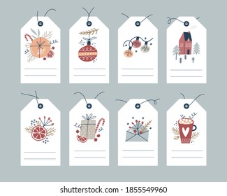 Christmas and New Year tags collection. Gift cards for winter holidays. Vector illustration