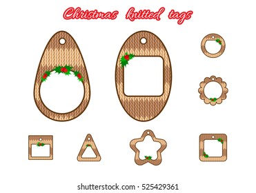 Christmas or New Year tags or labels in knit style. 