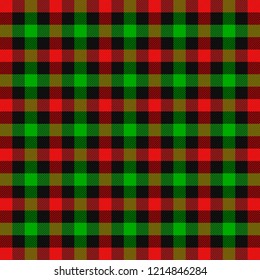 Christmas and new year tartan plaid. Scottish pattern in black and green cage. Scottish cage. Traditional Scottish checkered background. Seamless fabric texture. Vector illustration