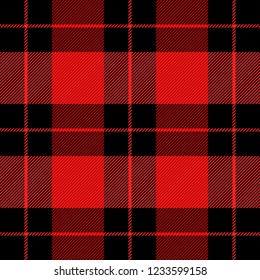 Christmas and new year tartan plaid. Scottish pattern in black and red cage. Scottish cage. Traditional Scottish checkered background.  fabric texture. Vector illustration