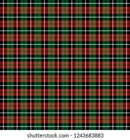 Christmas and new year tartan plaid. Scottish pattern in black, green, red and white cage. Scottish cage. Traditional Scottish checkered background. Seamless fabric texture. Vector illustration