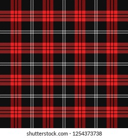 Christmas and new year tartan plaid. Scottish pattern in black, red and white cage. Scottish cage. Traditional Scottish checkered background.  Vector illustration