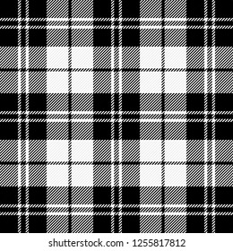 Christmas and new year tartan plaid. Scottish pattern in black and white cage. Scottish cage. Traditional Scottish checkered background. Seamless fabric texture. Vector illustration