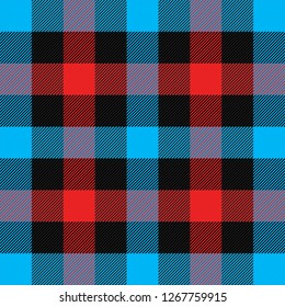 Christmas and new year tartan plaid. Scottish pattern in black, blue and red cage. Scottish cage. Traditional Scottish checkered background. Fabric texture. Vector illustration