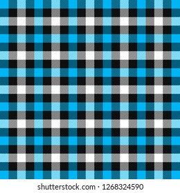 Christmas and new year tartan plaid. Scottish pattern in black, blue and white cage. Scottish cage. Traditional Scottish checkered background. Fabric texture. Vector illustration