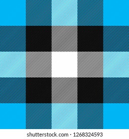 Christmas and new year tartan plaid. Scottish pattern in black, blue and white cage. Scottish cage. Traditional Scottish checkered background. Fabric texture. Vector illustration
