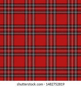 Christmas and new year tartan plaid. Scottish pattern in black, red and white cage. Scottish cage. Traditional Scottish checkered background. Seamless fabric texture. Vector illustration