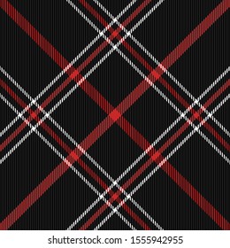 Christmas and new year tartan plaid. Scottish diagonal pattern in black, red and white cage. Scottish cage. Traditional Scottish checkered background. Seamless fabric texture. Vector illustration