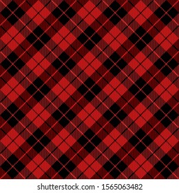 Christmas and new year tartan plaid. Scottish diagonal pattern in black and red cage. Scottish cage. Traditional Scottish checkered background. 