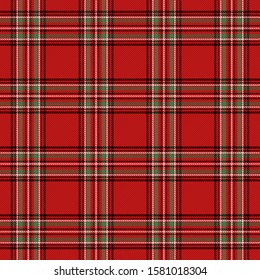 Christmas and new year tartan plaid. Scottish pattern in black, red and white cage. Scottish cage. Traditional Scottish checkered background. Seamless fabric texture. Vector illustration