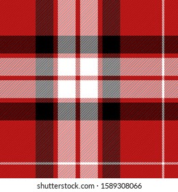 Christmas and new year tartan plaid. Scottish pattern in black, red and white cage. Scottish cage. Traditional Scottish checkered background. Seamless fabric texture. Vector illustration