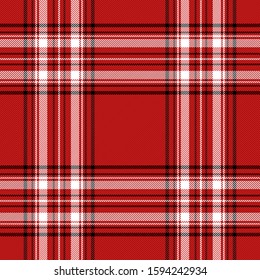 Christmas and new year tartan plaid. Scottish pattern in black, red and white cage. Scottish cage. Traditional Scottish checkered background. Seamless fabric texture. Vector illustration