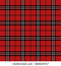 Christmas and new year tartan plaid. Scottish pattern in black, red and white cage. Scottish cage. Traditional Scottish checkered background. Seamless fabric texture. Vector illustration