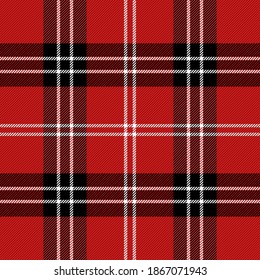 Christmas and new year tartan plaid. Scottish pattern in black, red and white cage. Scottish cage. Traditional Scottish checkered background. Seamless fabric texture. Vector illustration