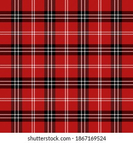Christmas and new year tartan plaid. Scottish pattern in black, red and white cage. Scottish cage. Traditional Scottish checkered background. Seamless fabric texture. Vector illustration