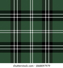 Christmas and new year tartan plaid. Scottish pattern in black, green and white cage. Scottish cage. Traditional Scottish checkered background. Seamless fabric texture. Vector illustration