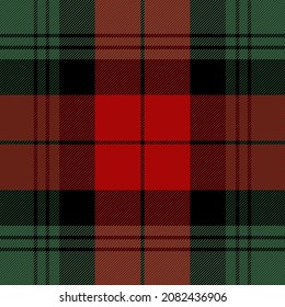 Christmas and new year tartan plaid. Scottish pattern in red, black and green cage. Scottish cage. Traditional Scottish checkered background. Seamless fabric texture. Vector illustration