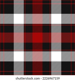 Christmas and new year tartan plaid. Scottish pattern in red, black and white cage. Scottish cage. Traditional Scottish checkered background. Seamless fabric texture. Vector illustration