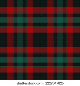 Christmas and new year tartan plaid. Scottish pattern in red, black and green cage. Scottish cage. Traditional Scottish checkered background. Seamless fabric texture. Vector illustration