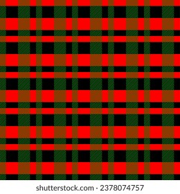 Christmas and New Year tartan plaid. Scottish pattern in black, red and green cage. Scottish cage. Traditional Scottish checkered background. Seamless fabric texture. 