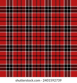 Christmas and new year tartan plaid. Scottish pattern in black, red and white cage. Scottish cage. Traditional Scottish checkered background. Seamless fabric texture. Vector illustration