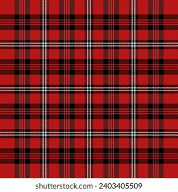 Christmas and new year tartan plaid. Scottish pattern in black, red and white cage. Scottish cage. Traditional Scottish checkered background. Seamless fabric texture. Vector illustration
