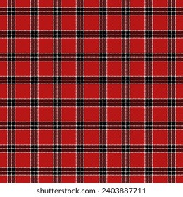 Christmas and new year tartan plaid. Scottish pattern in black, red and white cage. Scottish cage. Traditional Scottish checkered background. Seamless fabric texture. Vector illustration