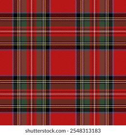 Christmas and new year tartan plaid. Scottish pattern in black, red and white cage. Scottish cage. Traditional Scottish checkered background. Seamless fabric texture. Vector illustration