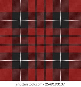 Christmas and new year tartan plaid. Scottish pattern in black, red and yellow cage. Scottish cage. Traditional Scottish checkered background. Seamless fabric texture. Vector illustration