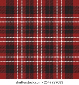 Christmas and new year tartan plaid. Scottish pattern in black, red and yellow cage. Scottish cage. Traditional Scottish checkered background. Seamless fabric texture. Vector illustration