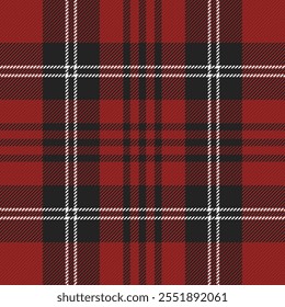 Christmas and new year tartan plaid. Scottish pattern in black, red and yellow cage. Scottish cage. Traditional Scottish checkered background. Seamless fabric texture. Vector illustration