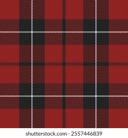 Christmas and new year tartan plaid. Scottish pattern in black, red and white cage. Scottish cage. Traditional Scottish checkered background. Seamless fabric texture. Vector illustration