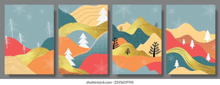 Christmas and New Year themed backgrounds with brush stroke posters greeting card