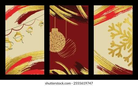 Christmas and New Year themed backgrounds with brush stroke posters greeting card