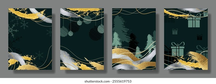 Christmas and New Year themed backgrounds with brush stroke posters greeting card