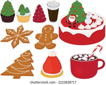 Christmas and new year themed desserts collection vector illustration