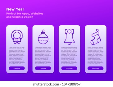 Christmas and New Year thin line decoration: bell, decorative ball, sock, garland. Mobile user interface template with copy space. Vector illustration.