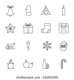 Christmas and New Year thin lines icons set vector graphic illustration design